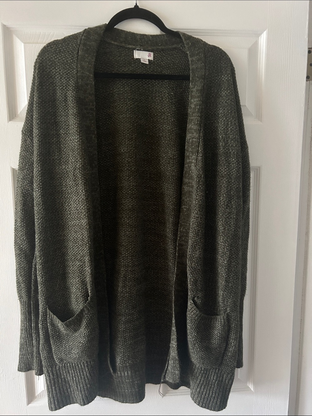 SO Olive Open-Front Knit Cardigan with Front Pockets